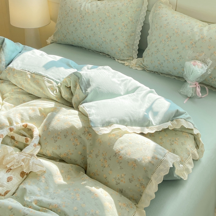 91家纺网 家纺一手货源 找家纺 红淳家纺 2026新款全棉A类双层纱四件套 秘境花园-绿