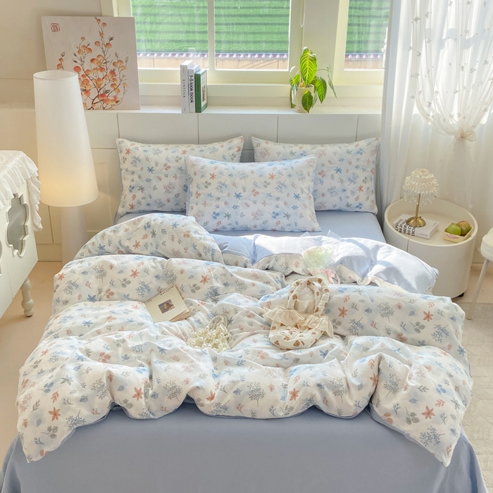 红淳家纺 2026新款全棉A类双层纱四件套 枝蔓-蓝