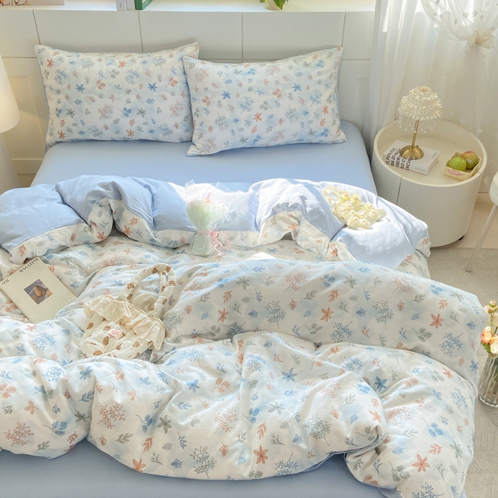 91家纺网 家纺一手货源 找家纺 红淳家纺 2026新款全棉A类双层纱四件套 枝蔓-蓝