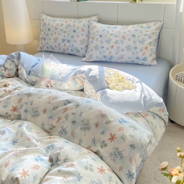 91家纺网 家纺一手货源 找家纺 红淳家纺 2026新款全棉A类双层纱四件套 枝蔓-蓝