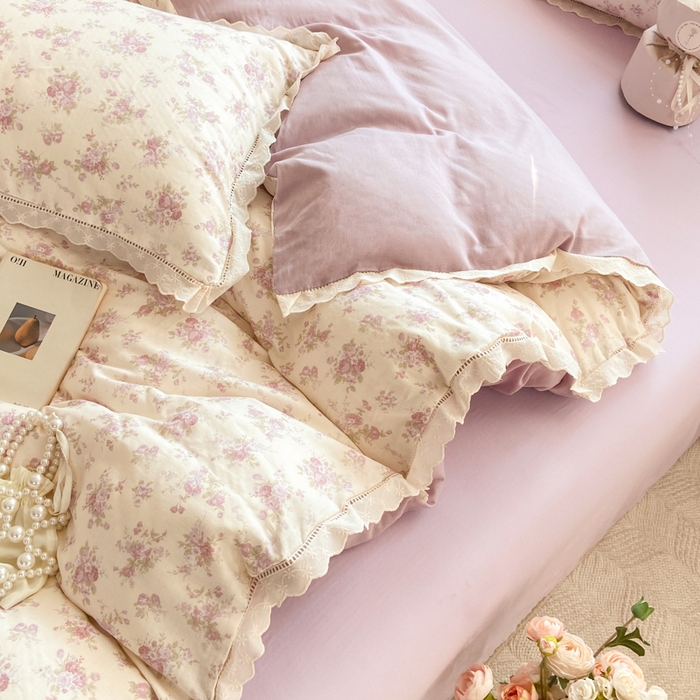 91家纺网 家纺一手货源 找家纺 红淳家纺 2026新款全棉A类双层纱四件套 紫纱-米