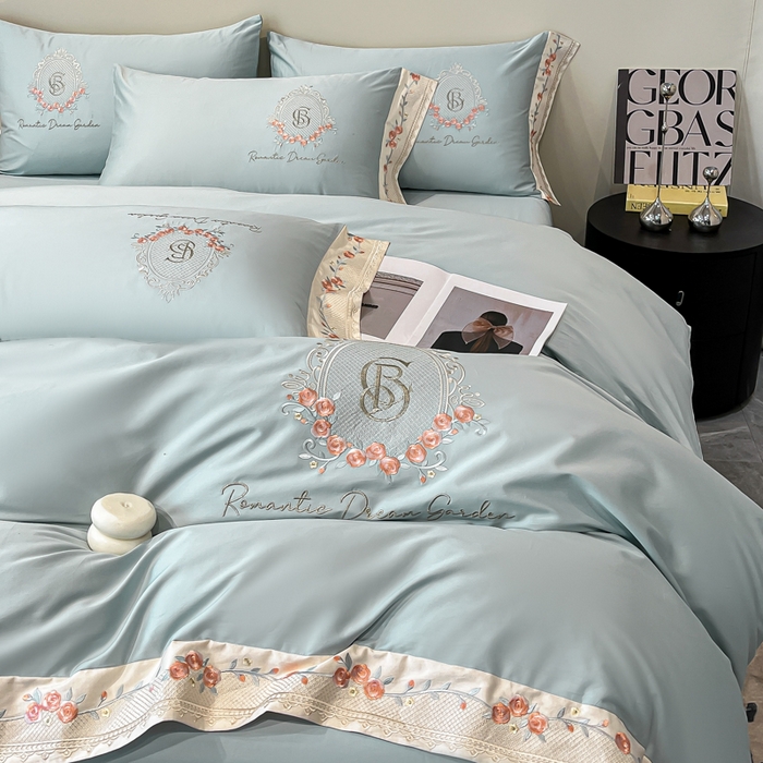 91家纺网 家纺一手货源 找家纺 （总）欣宜家纺 2025新款纯棉全棉长绒棉刺绣绣花四件套轻奢床上用品套件-叶语系列