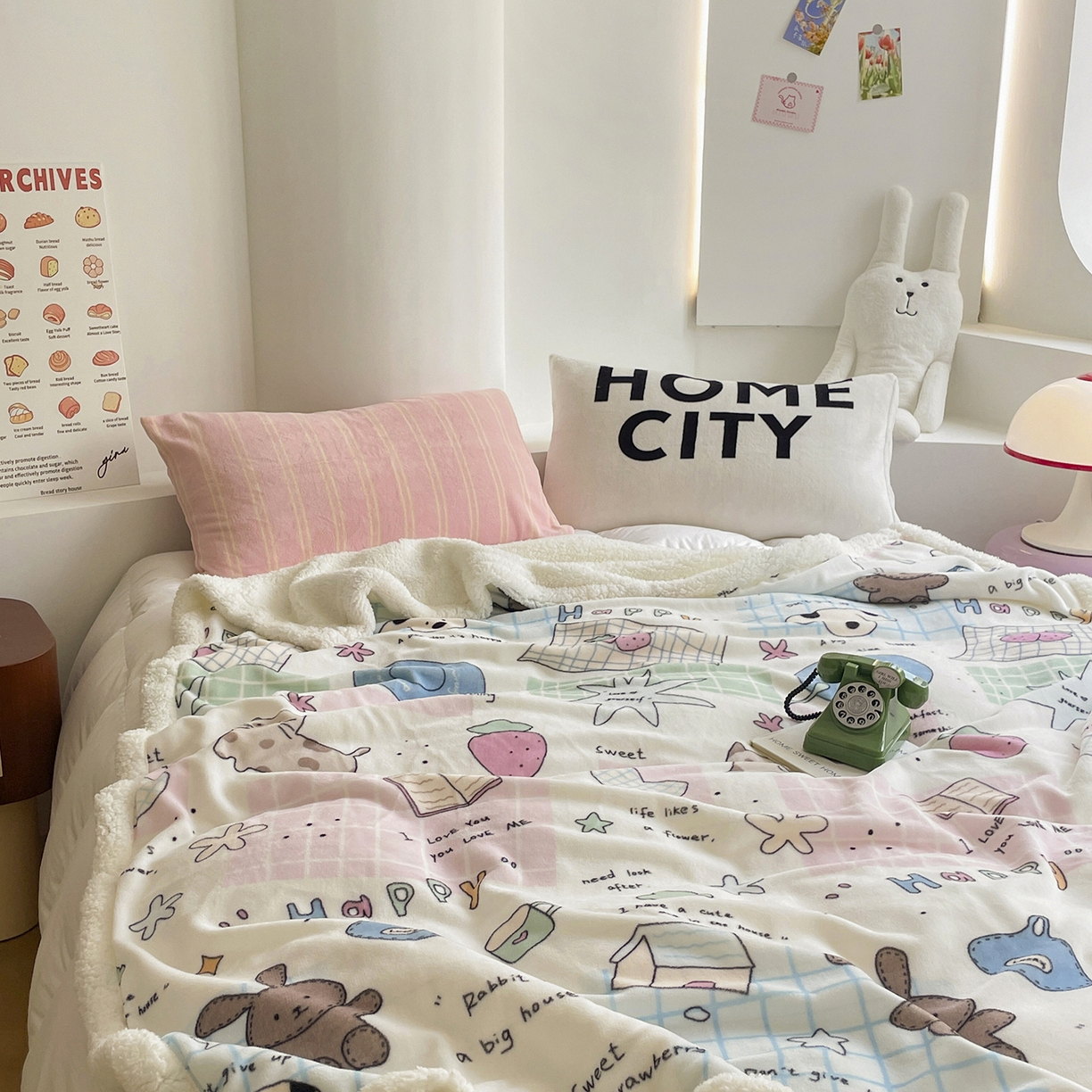 91家纺网 家纺一手货源 找家纺 欣宜家纺 2025新款印花牛奶绒羊羔绒盖毯毛毯午休毯卡通多功能沙发毯 卡哇伊