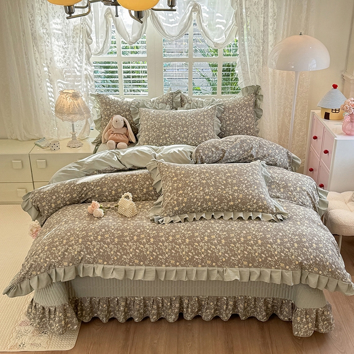 91家纺网 家纺一手货源 找家纺 （总）韩约家纺 2026新款韩式花边古法棉感床盖四件套