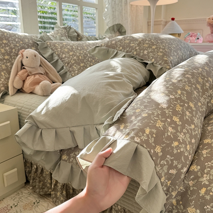 91家纺网 家纺一手货源 找家纺 （总）韩约家纺 2026新款韩式花边古法棉感床盖四件套