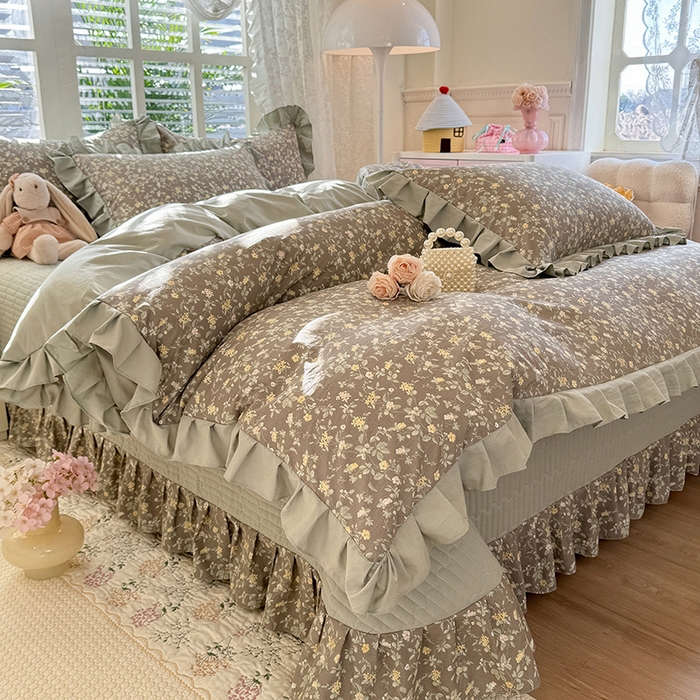 91家纺网 家纺一手货源 找家纺 （总）韩约家纺 2026新款韩式花边古法棉感床盖四件套