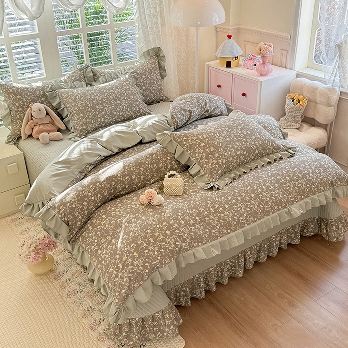 91家纺网 家纺一手货源 找家纺 （总）韩约家纺 2026新款韩式花边古法棉感床盖四件套