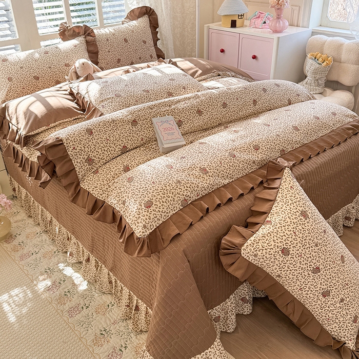 91家纺网 家纺一手货源 找家纺 韩约家纺 2026新款韩式花边古法棉感床盖四件套 萝莉