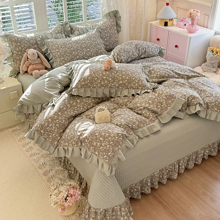 91家纺网 家纺一手货源 找家纺 韩约家纺 2026新款韩式花边古法棉感床盖四件套 知否