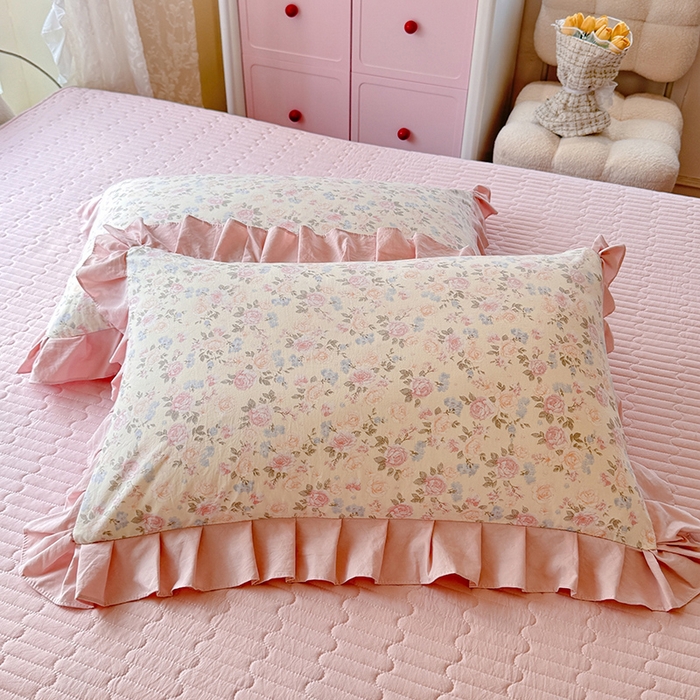 91家纺网 家纺一手货源 找家纺 韩约家纺 2026新款韩式花边古法棉感床盖四件套 花影