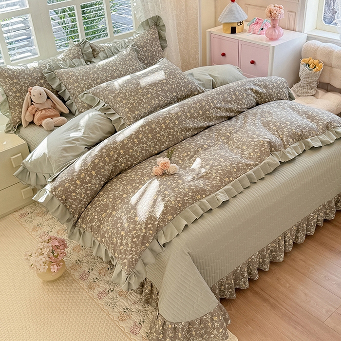 91家纺网 家纺一手货源 找家纺 韩约家纺 2026新款韩式花边古法棉感床盖四件套 知否