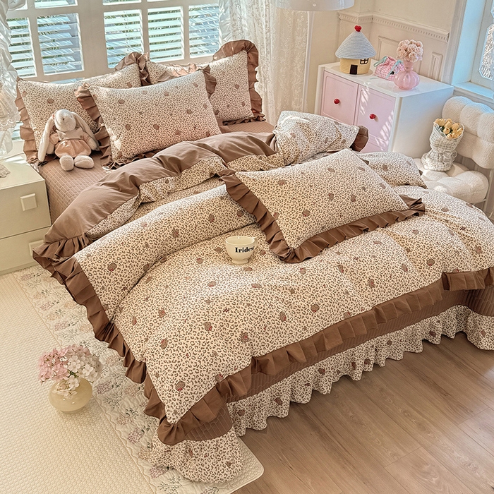 91家纺网 家纺一手货源 找家纺 韩约家纺 2026新款韩式花边古法棉感床盖四件套 萝莉