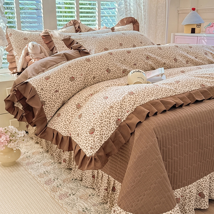 91家纺网 家纺一手货源 找家纺 韩约家纺 2026新款韩式花边古法棉感床盖四件套 萝莉