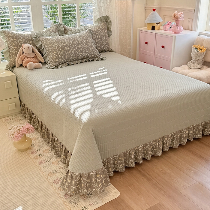 91家纺网 家纺一手货源 找家纺 韩约家纺 2026新款韩式花边古法棉感床盖四件套 知否