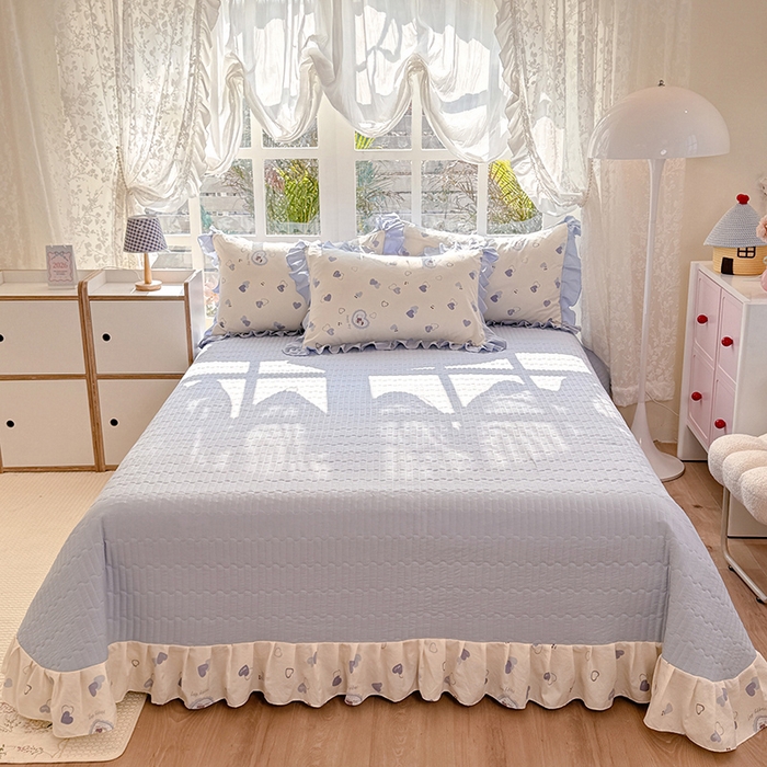 91家纺网 家纺一手货源 找家纺 韩约家纺 2026新款韩式花边古法棉感床盖四件套 甜心狗