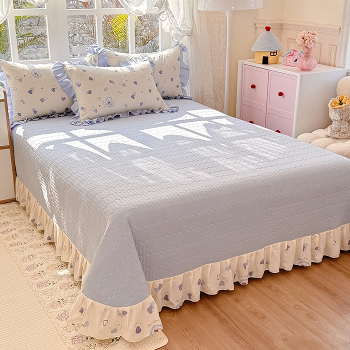 91家纺网 家纺一手货源 找家纺 韩约家纺 2026新款韩式花边古法棉感床盖四件套 甜心狗