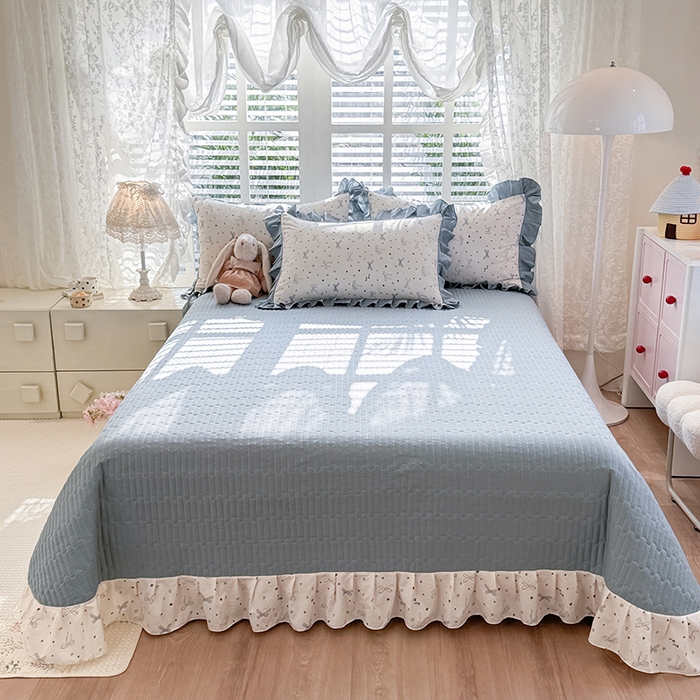 91家纺网 家纺一手货源 找家纺 韩约家纺 2026新款韩式花边古法棉感床盖四件套 雨沫