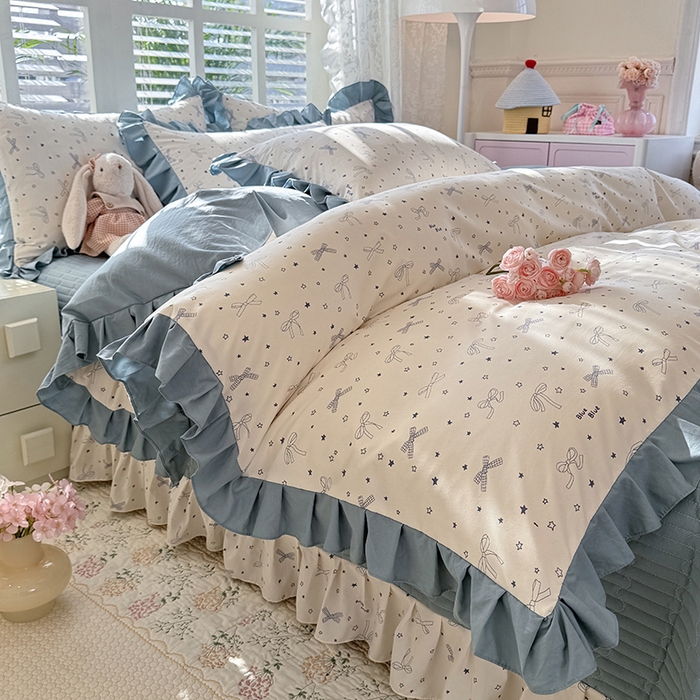 91家纺网 家纺一手货源 找家纺 韩约家纺 2026新款韩式花边古法棉感床盖四件套 雨沫