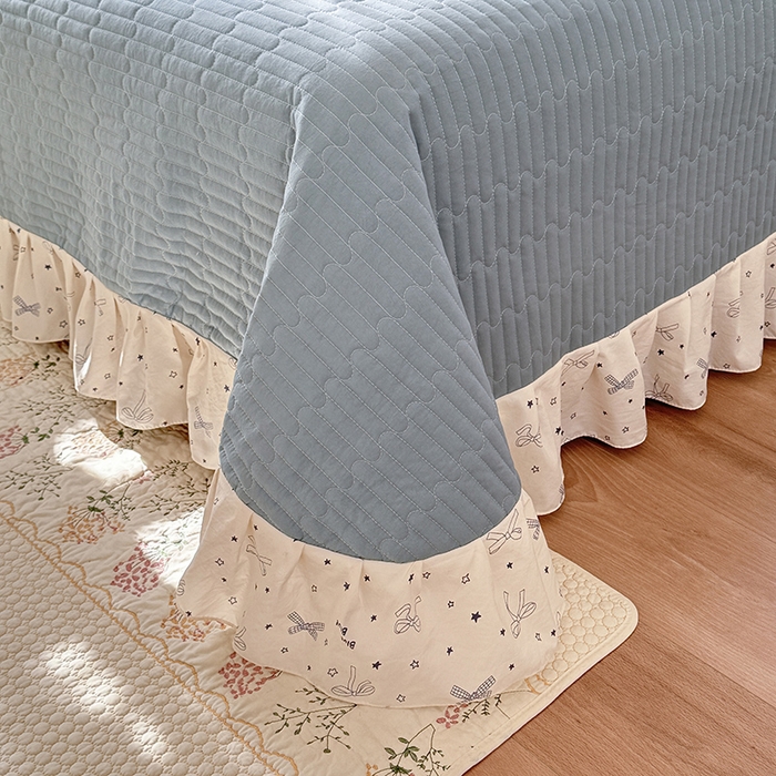 91家纺网 家纺一手货源 找家纺 韩约家纺 2026新款韩式花边古法棉感床盖四件套 雨沫