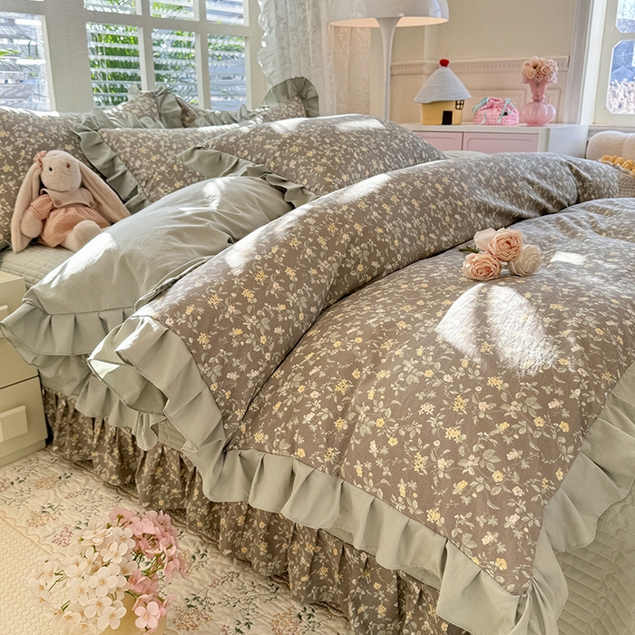 91家纺网 家纺一手货源 找家纺 韩约家纺 2026新款韩式花边古法棉感床盖四件套 知否