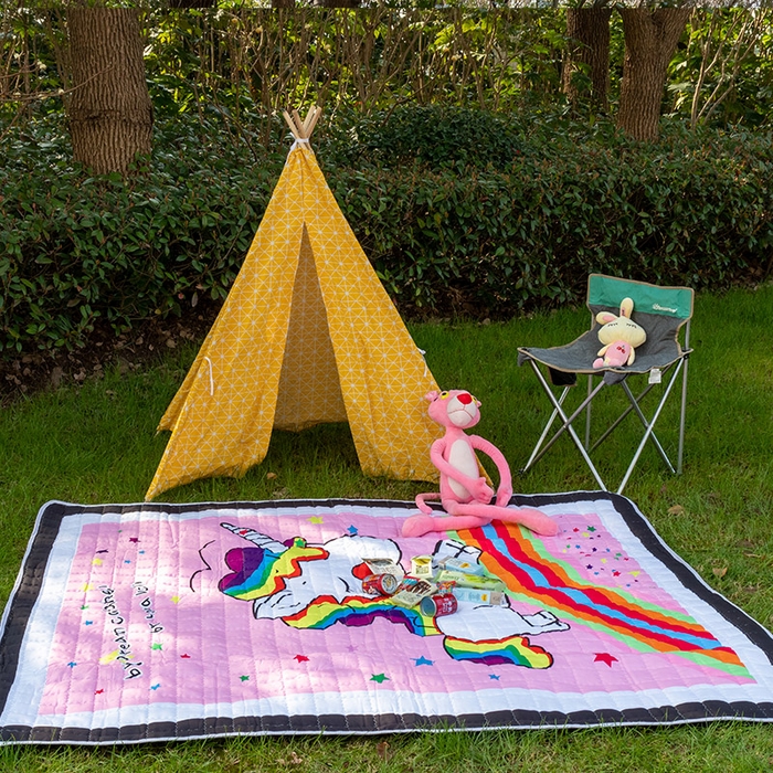 91家纺网 家纺一手货源 找家纺 欣宜家纺 2025新款INS风绗缝加厚防水野餐草坪垫 独角兽