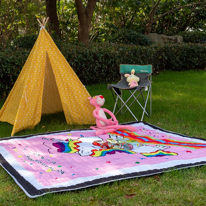 91家纺网 家纺一手货源 找家纺 欣宜家纺 2025新款INS风绗缝加厚防水野餐草坪垫 独角兽