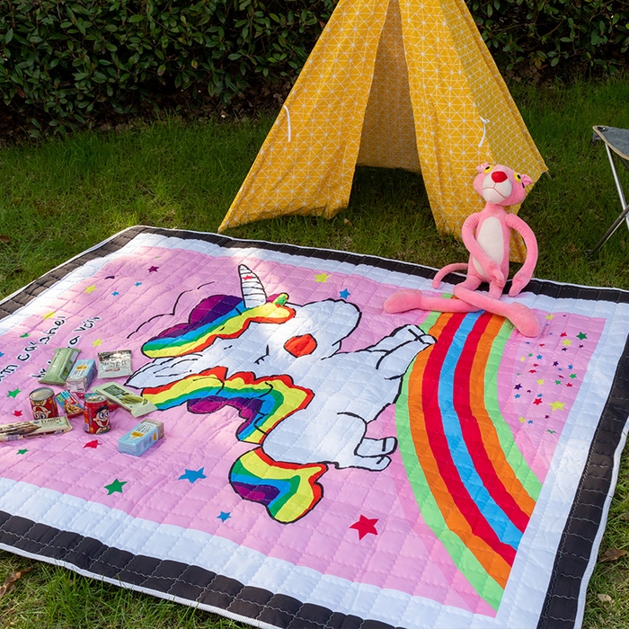 91家纺网 家纺一手货源 找家纺 欣宜家纺 2025新款INS风绗缝加厚防水野餐草坪垫 独角兽