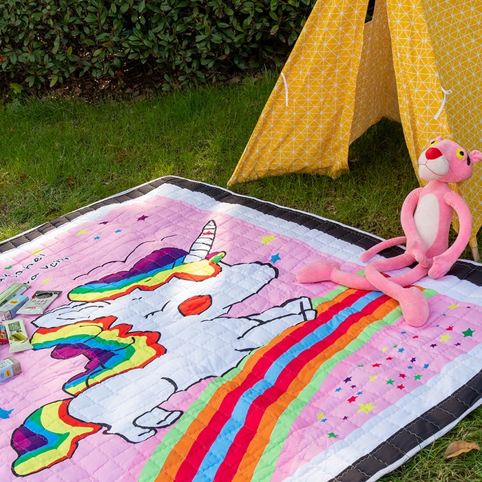 91家纺网 家纺一手货源 找家纺 欣宜家纺 2025新款INS风绗缝加厚防水野餐草坪垫 独角兽