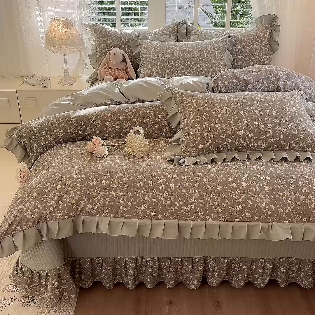 91家纺网 家纺一手货源 找家纺 （总）韩约家纺 2026新款韩式花边古法棉感床盖四件套