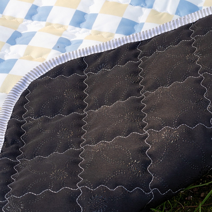 91家纺网 家纺一手货源 找家纺 欣宜家纺 2025新款INS风绗缝加厚防水野餐草坪垫 黄蓝格