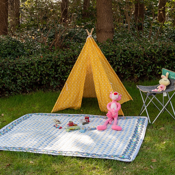 91家纺网 家纺一手货源 找家纺 欣宜家纺 2025新款INS风绗缝加厚防水野餐草坪垫 黄蓝格