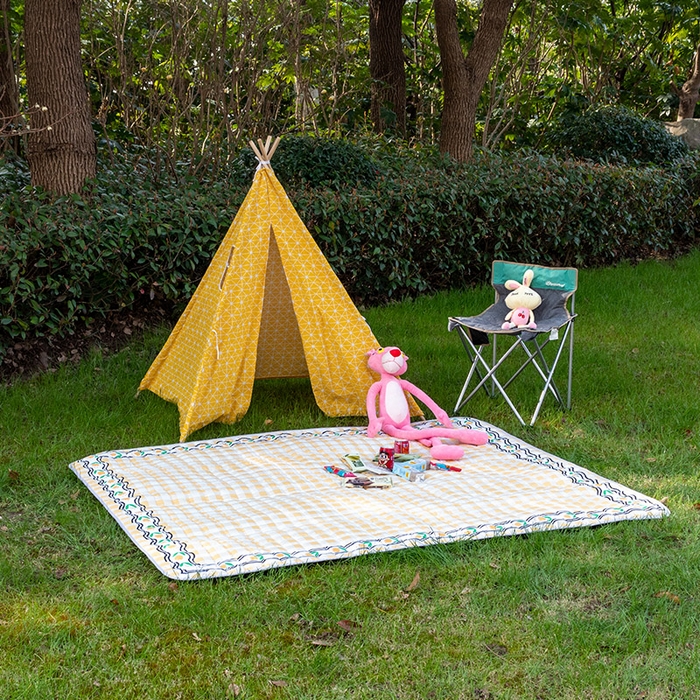 91家纺网 家纺一手货源 找家纺 欣宜家纺 2025新款INS风绗缝加厚防水野餐草坪垫 郁金香