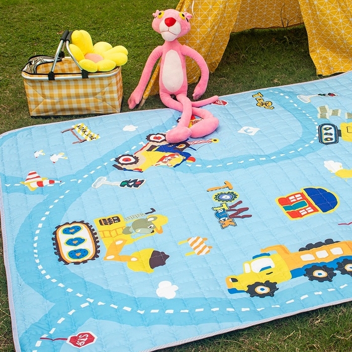 91家纺网 家纺一手货源 找家纺 欣宜家纺 2025新款INS风绗缝加厚防水野餐草坪垫 挖掘机