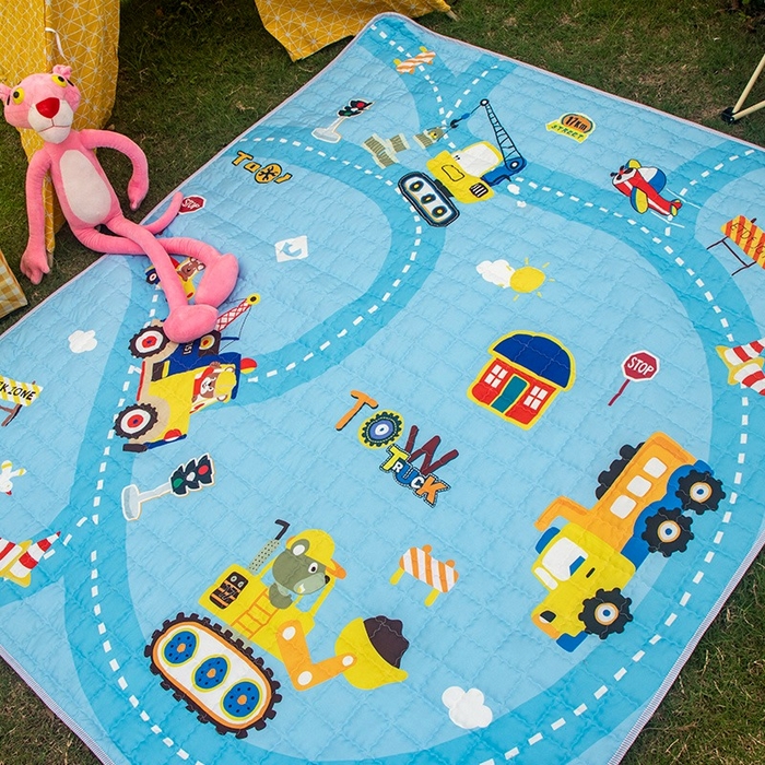 91家纺网 家纺一手货源 找家纺 欣宜家纺 2025新款INS风绗缝加厚防水野餐草坪垫 挖掘机