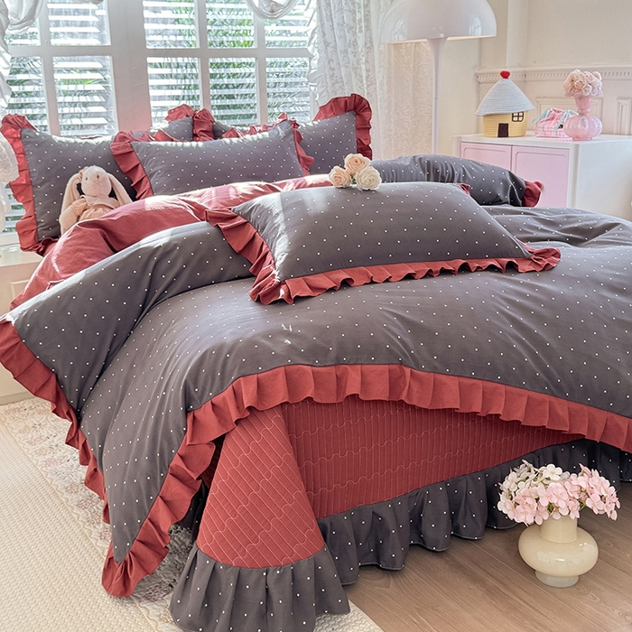 91家纺网 家纺一手货源 找家纺 （总）韩约家纺 2026新款韩式花边古法棉感床盖四件套