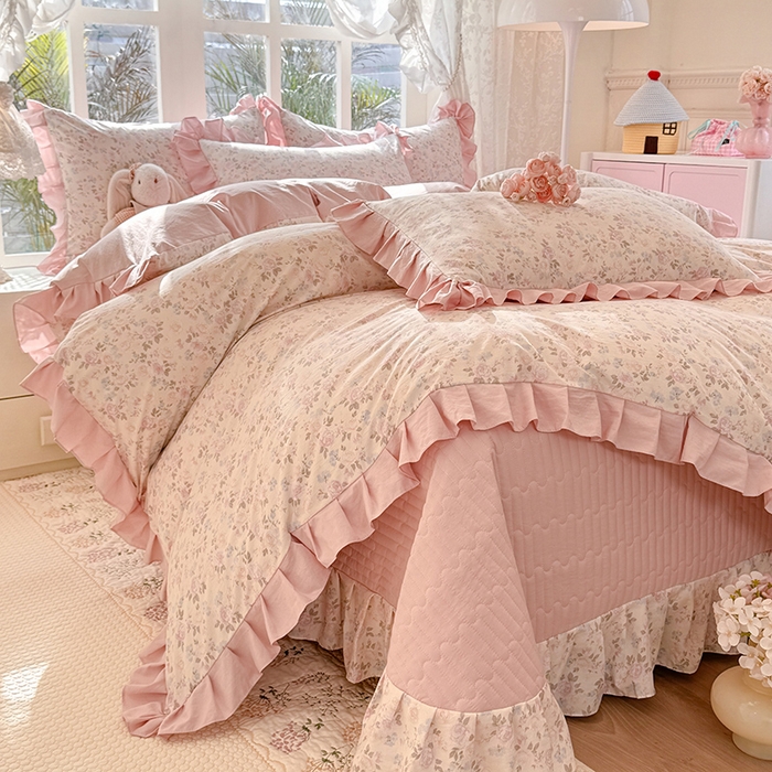 91家纺网 家纺一手货源 找家纺 （总）韩约家纺 2026新款韩式花边古法棉感床盖四件套