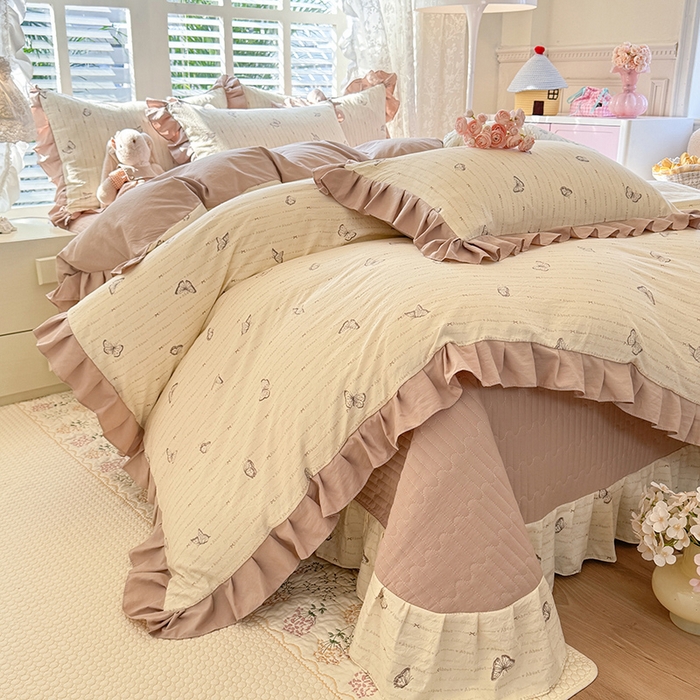 91家纺网 家纺一手货源 找家纺 （总）韩约家纺 2026新款韩式花边古法棉感床盖四件套