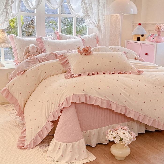 91家纺网 家纺一手货源 找家纺 （总）韩约家纺 2026新款韩式花边古法棉感床盖四件套