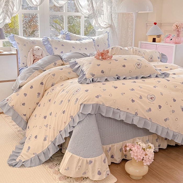 91家纺网 家纺一手货源 找家纺 （总）韩约家纺 2026新款韩式花边古法棉感床盖四件套