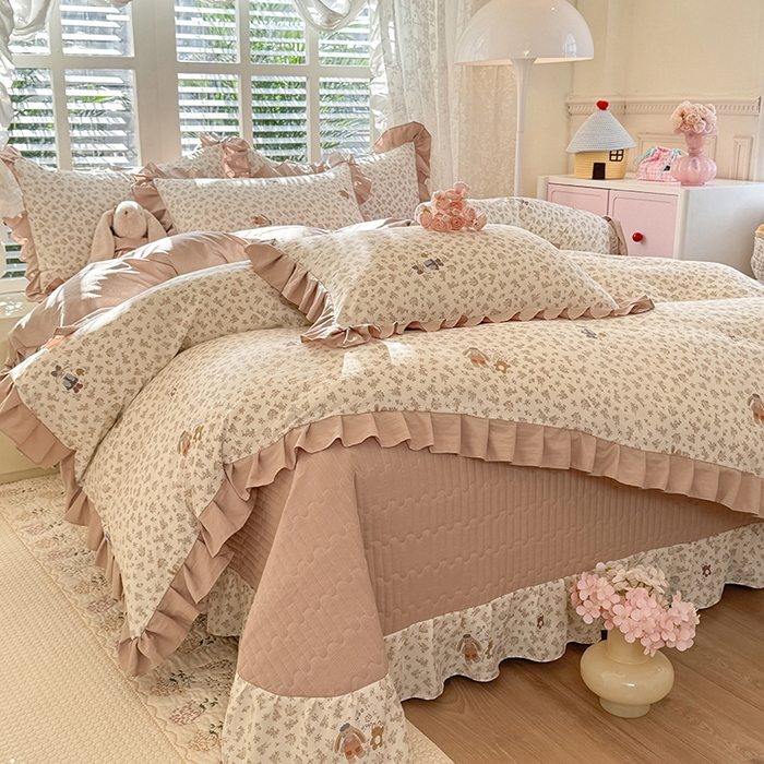 91家纺网 家纺一手货源 找家纺 （总）韩约家纺 2026新款韩式花边古法棉感床盖四件套