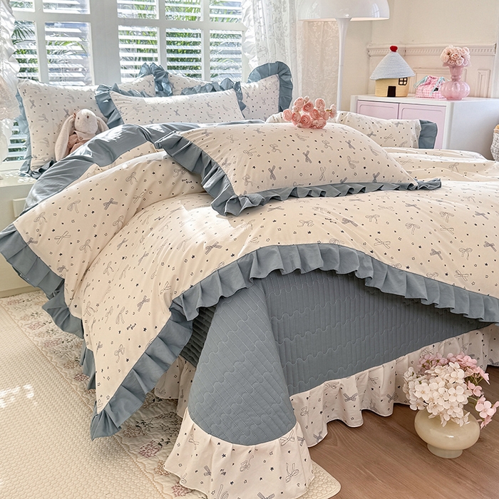 91家纺网 家纺一手货源 找家纺 （总）韩约家纺 2026新款韩式花边古法棉感床盖四件套