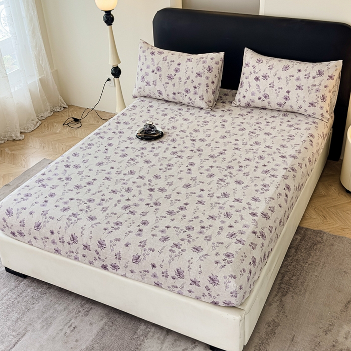 91家纺网 家纺一手货源 找家纺 欣宜家纺 2025新款高克重双层纱仿麻皱皱纱原麻床笠 暗香