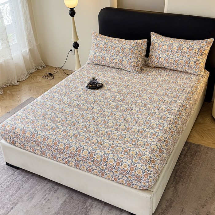 91家纺网 家纺一手货源 找家纺 欣宜家纺 2025新款高克重双层纱仿麻皱皱纱原麻床笠 春半