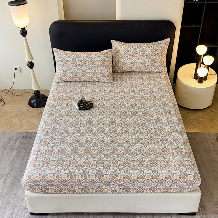 91家纺网 家纺一手货源 找家纺 欣宜家纺 2025新款高克重双层纱仿麻皱皱纱原麻床笠 春半