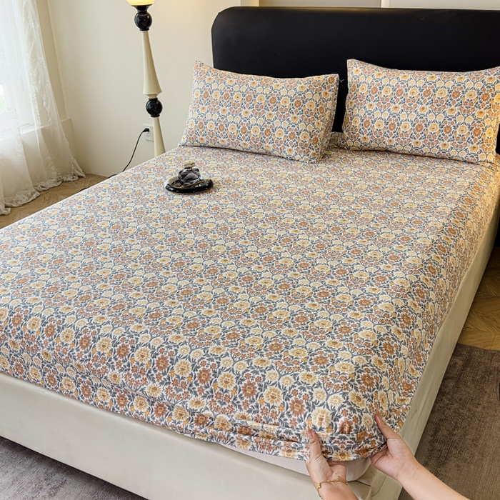 91家纺网 家纺一手货源 找家纺 欣宜家纺 2025新款高克重双层纱仿麻皱皱纱原麻床笠 春半