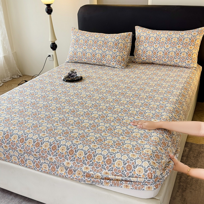 91家纺网 家纺一手货源 找家纺 欣宜家纺 2025新款高克重双层纱仿麻皱皱纱原麻床笠 春半