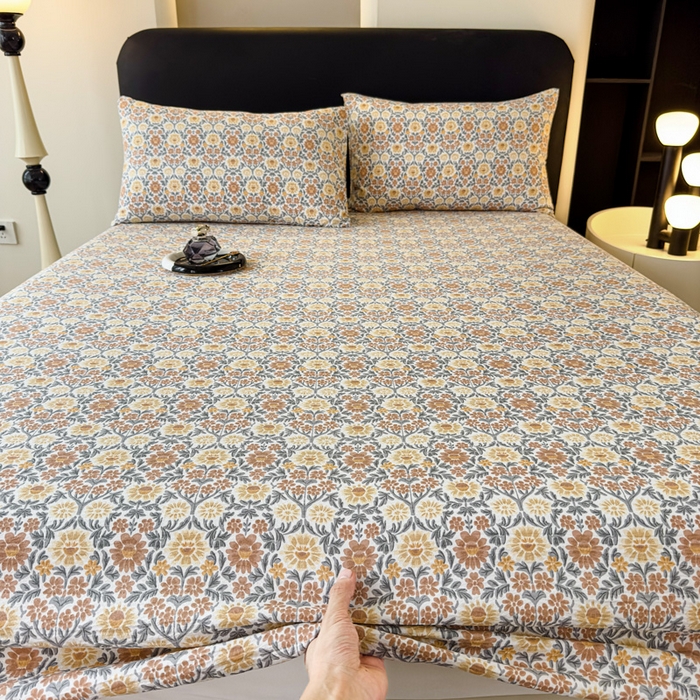 91家纺网 家纺一手货源 找家纺 欣宜家纺 2025新款高克重双层纱仿麻皱皱纱原麻床笠 春半