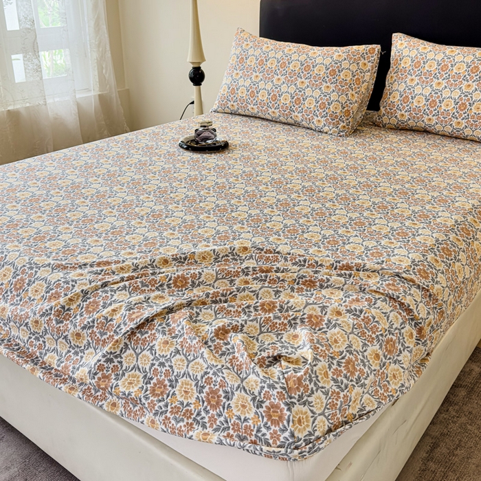 91家纺网 家纺一手货源 找家纺 欣宜家纺 2025新款高克重双层纱仿麻皱皱纱原麻床笠 春半