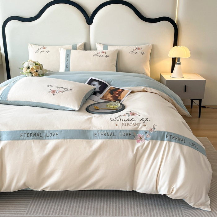 91家纺网 家纺一手货源 找家纺 （总）欣宜家纺 2025年秋冬新款纯棉全棉长绒棉磨毛不掉毛刺绣款绣花四件套-送高档礼盒