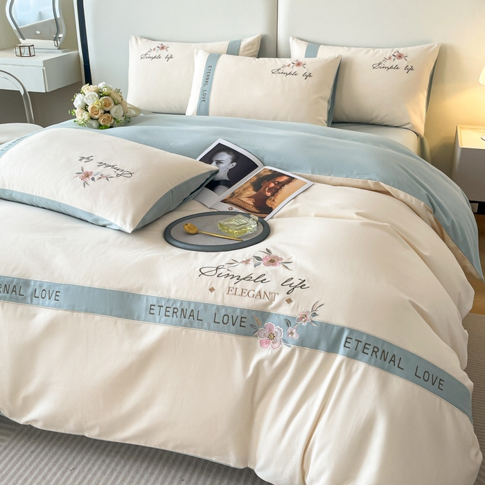 91家纺网 家纺一手货源 找家纺 （总）欣宜家纺 2025年秋冬新款纯棉全棉长绒棉磨毛不掉毛刺绣款绣花四件套-送高档礼盒